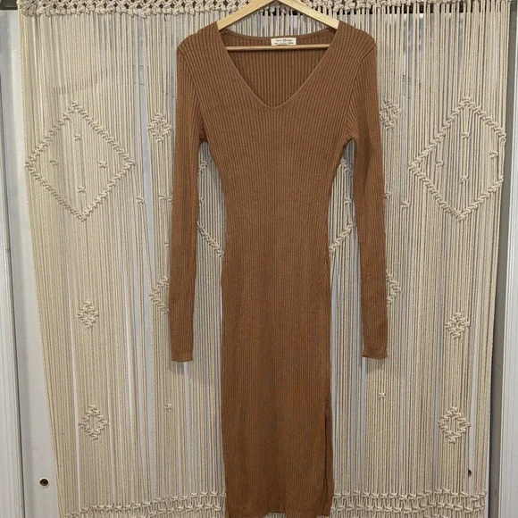 Love Always Tan Long Sleeve Knit Midi Dress - Picture 1 of 7